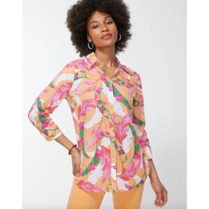 Chicos Womens 16 Tropical Floral Button Up Shirt 100% Linen Long Sleeve Blouse